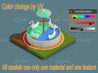 Low Poly Amusement Park Isometric Icon Low-poly 3D model