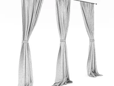 Beige Triple Curtains 3D model