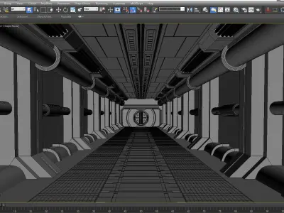 SCI FI INTERIOR SCENE SPACE SHIP CORRIDOR Low-poly 3D model