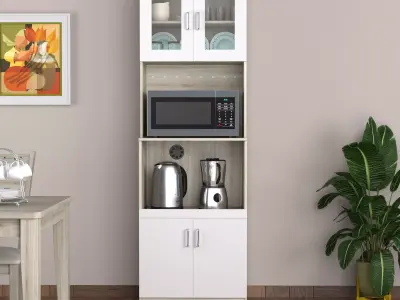 Modern Wooden Storage Cabinet with Glass Doors Low-poly 3D model