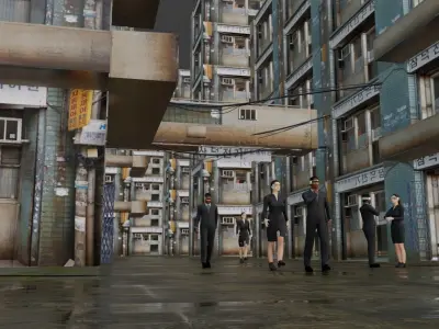 cyber punk street scene made with blender Low-poly 3D model