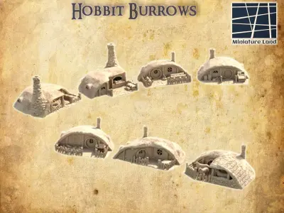Hobbit Burrows Tabletop Terrain 28 MM 3D print model