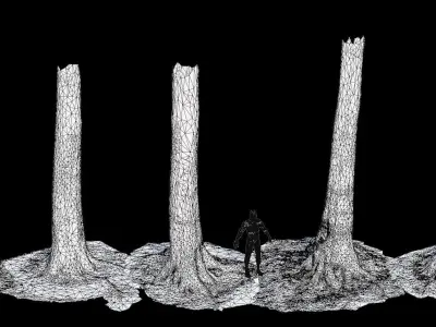 PBR Beech Tree Dead Trunk Collection Realistic Scan Low-poly 3D model