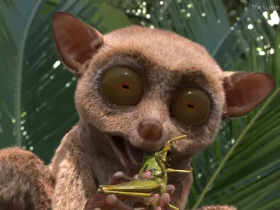 Tarsier Eating Grasshopper Fur 