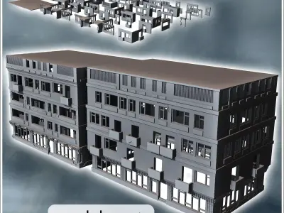 Set of modern modular multi-storey buildings 10 - Modern WW2 WW1 3D print model