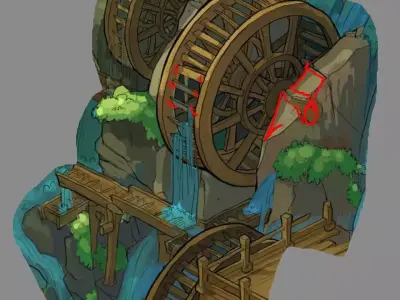 Cliffside - Waterwheel 02 3D model