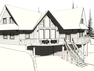 Log House with garage 3D model