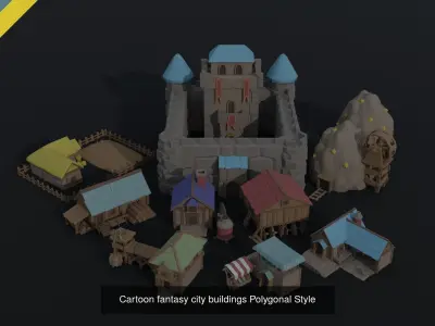 Cartoon medieval city asset Polygonal Style 3D Model Pack