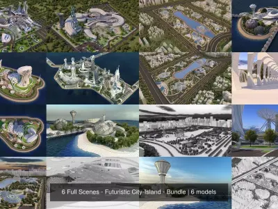6 Full Scenes - Futuristic City-Island - Bundle 3D Model Pack