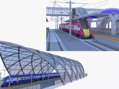 Stations with Azuma train 3D Model Pack