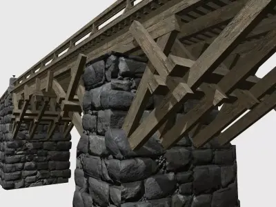Old Wooden Bridge Low-poly 3D model
