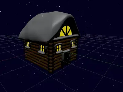 Snowy Log Cabin Low-poly 3D model