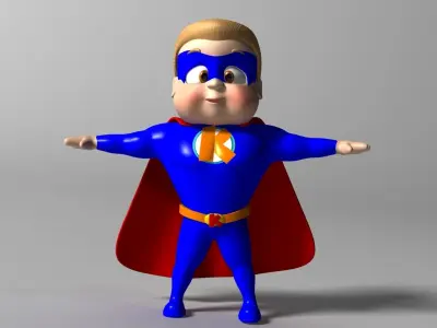 Cartoon Kid super hero Low-poly 3D model