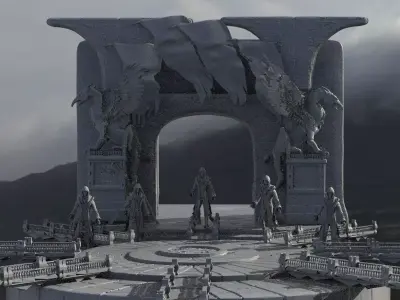 Cult leader Archway and cult members 3D model
