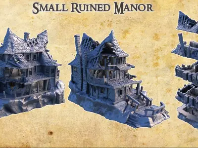 Small Ruined Manor Tabletop Terrain 28MM 3D print model 3D print model