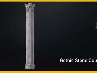 Gothic Stone Column Fantasy Cathedral Architecture Low-poly 3D model
