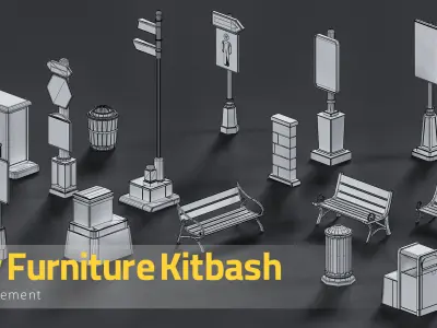 16 City Furniture - Kitbash Low-poly 3D model