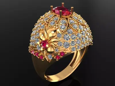 Women Ring 80 indian style round top oval diamond women ring 3D print model