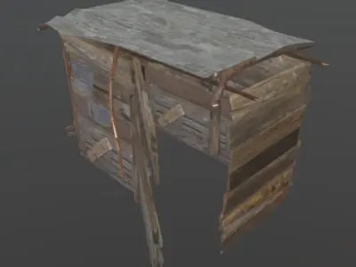 Wooden house open-air rural toilet Low-poly 3D model