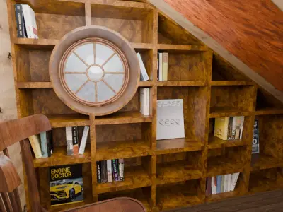 The attic room with the large bookshelf 3D model