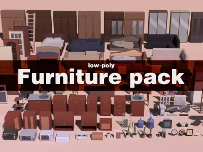 Furniture and household appliances - low-poly Low-poly 3D model
