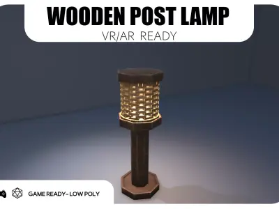 Wooden Post Light - Game Ready Low-poly 3D model