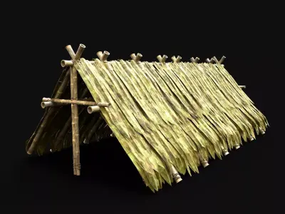 BAMBOO SHELTER HIDE HOUSE TREE JUNGLE HUT SURVIVAL CASTAWAY Low-poly 3D model