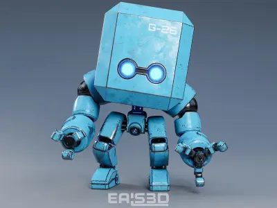 Cute Space Robot Rigged G-26 Blue 3D model