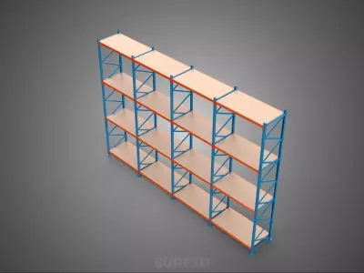 WOOD STEEL WAREHOUSE METAL SHELVING ORGANIZE STORAGE RACK SHELF 3D model
