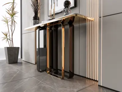 Sideboard with wall panel and flooring 8 3D model