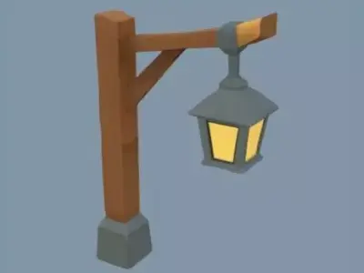 Street lamp with wooden pole 3D model