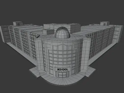 school building with interior rooms and Furnitures 3D model