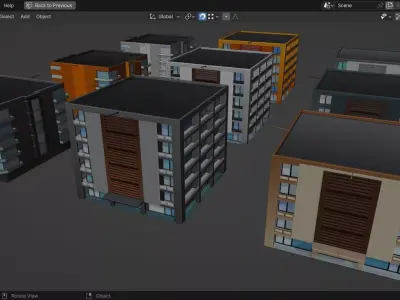 Low Poly Apartment Buildings Pack 2 Low-poly 3D model