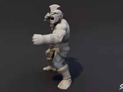 Ogre Warrior Axe Raised Statue Low-poly 3D model