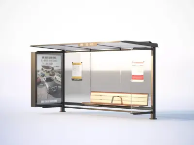 Bus stop with wooden bench 3D model