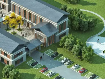 Contemporary Courtyard Campus 3D model