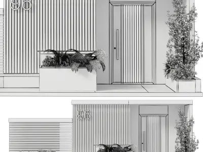 Door Outdoor entrance and fence and garden 03  3D model