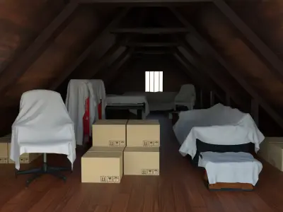 Attic Interior Low-poly 3D model