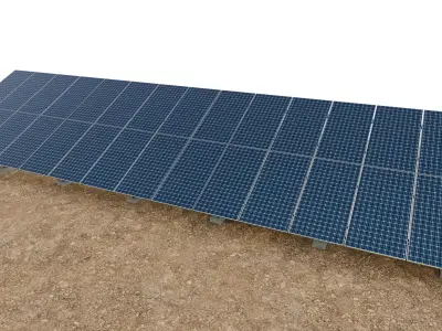 Lowpoly Ground Mounted Solar Panels-14 Rows of PV Modules Low-poly 3D model