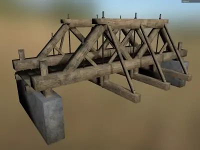 Wooden Bridge Low-poly 3D model