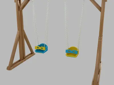 Wooden Playground Swing For Kid and Games model Low-poly 3D model
