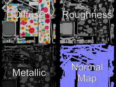 Vintage Floral Refrigerator model pack Low-poly 3D model