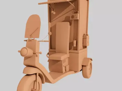 Stylized Street Food Cart Scooter Low Poly 3D Model No Textures Free 3D model