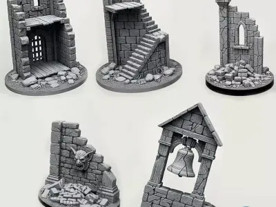 Gothic Fantasy Ruins- Pre-supported - Tabletop Scenery 3D print model