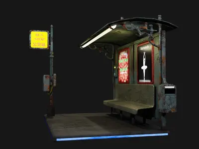 Cyber punk bus stop Low-poly 3D model