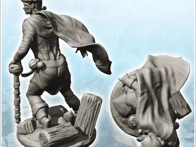 Elf man with hat and wooden boat 7 - Medieval Fantasy Magic Feud 3D print model