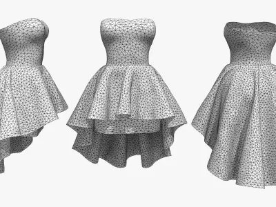 Strapless Dress With Flouncing Outer Skirt Low-poly 3D model