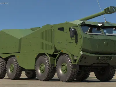  Military Howitzer Morana Green Rigged for Cinema 4D 