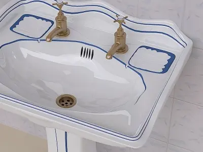 Stylish Pedestal Wash Basin and Props 3D model