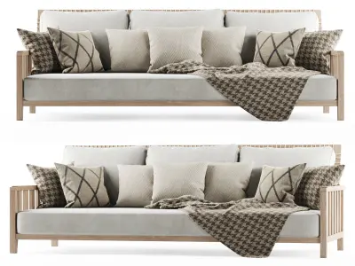 Three-seater garden sofa with plaid 3D model